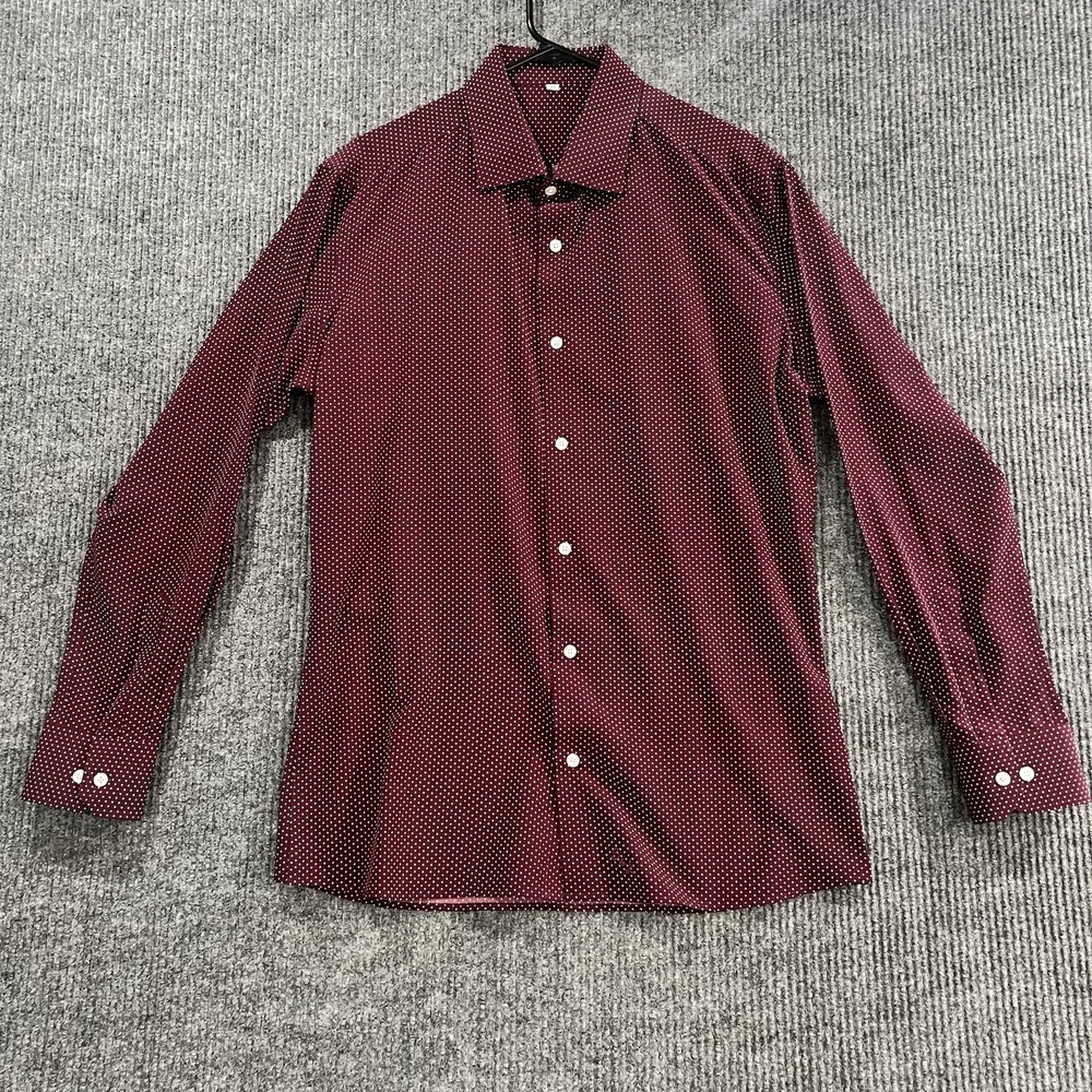 State & LibertyMaroon W/White Polka Dots Athletic Fit Stretch Dress Shirt XL
